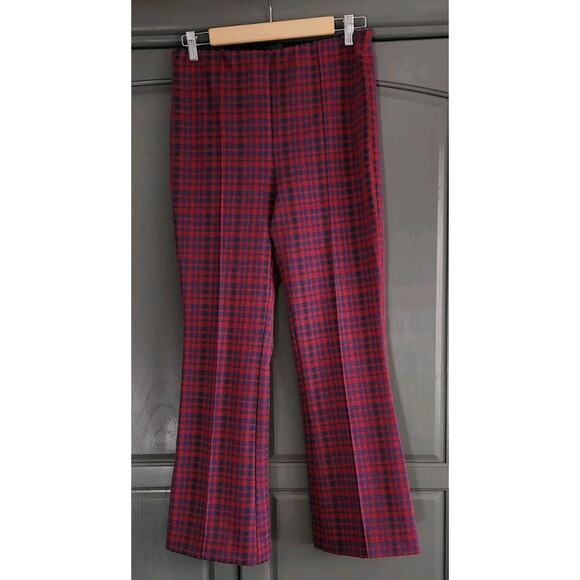 Maeve by Anthropologie The Margot Kick Flare Cropped Pants Small Red/Blue Plaid - Picture 5 of 6